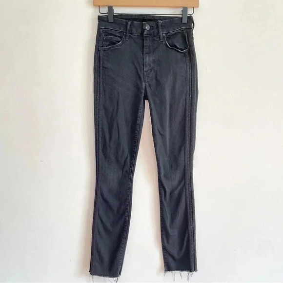 MOTHER HW Looker Ankle Fray Guilty Party Racer Black Skinny Jeans Rae Edge Pant - Picture 4 of 14